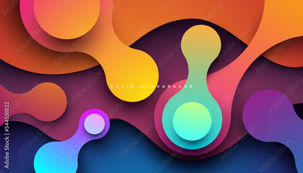 Poster Colorful gradient dynamic rounded fluid background papercut style
