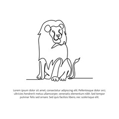 Lion line design. Wildlife decorative elements drawn with one continuous line. Vector illustration of minimalist style on white background.