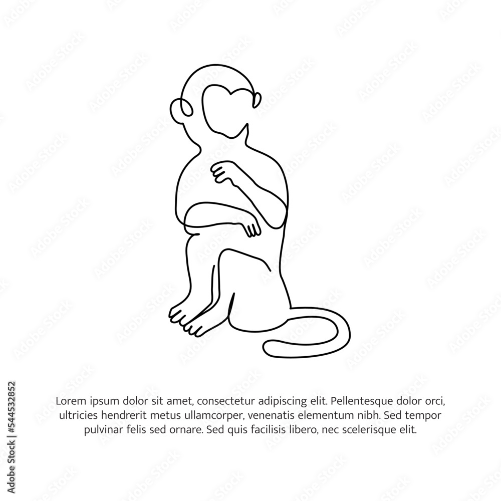 Poster monkey line design. wildlife decorative elements drawn with one continuous line. vector illustration