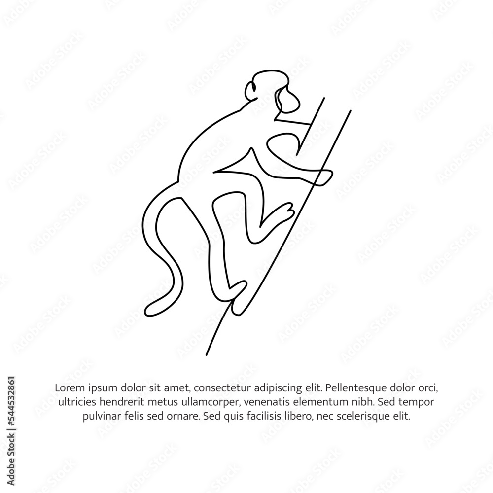 Poster monkey line design. wildlife decorative elements drawn with one continuous line. vector illustration
