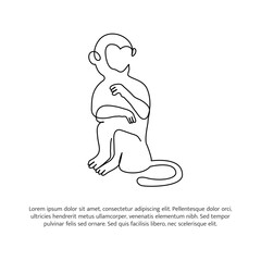 Monkey line design. Wildlife decorative elements drawn with one continuous line. Vector illustration of minimalist style on white background.