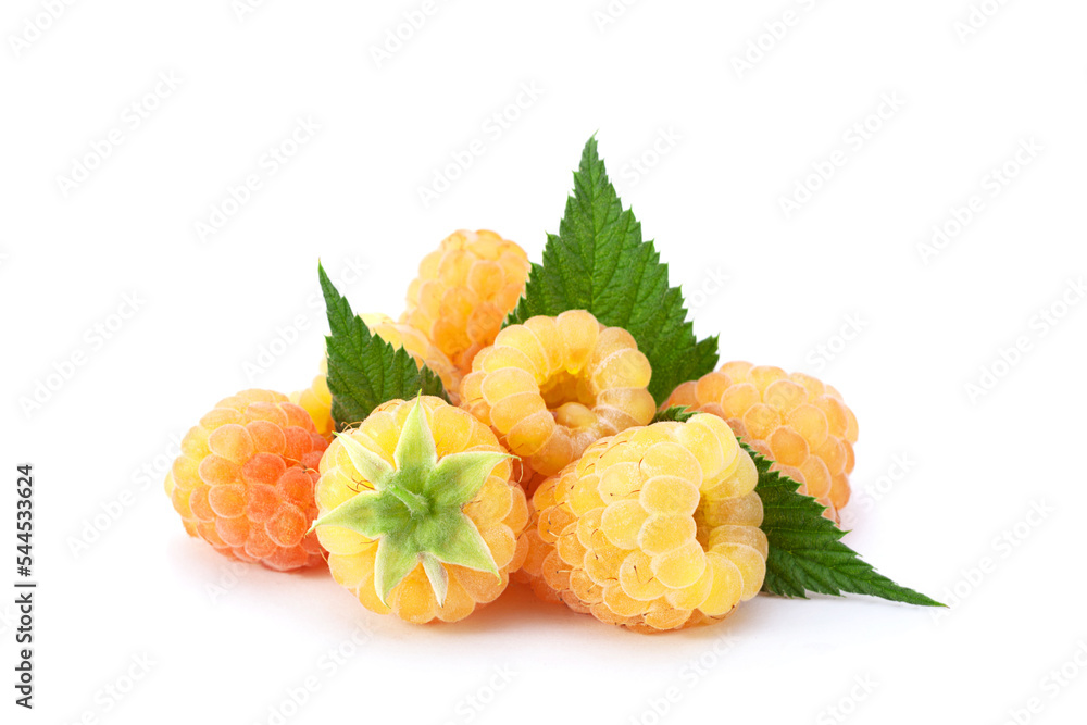 Wall mural yellow raspberry berries on white