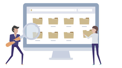 フォルダーを作成・整頓・検索する男女のイラスト素材｜mayucolor03