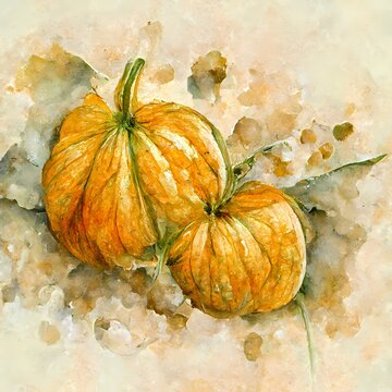 Pumpkin. Watercolor painting on white background. Autumn harvest. Vegetarian raw food