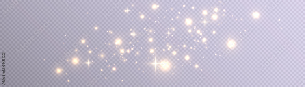 Poster Glowing golden effect with lots of shiny particles isolated on transparent background. Vector star cloud with dust glare for design and illustrations.