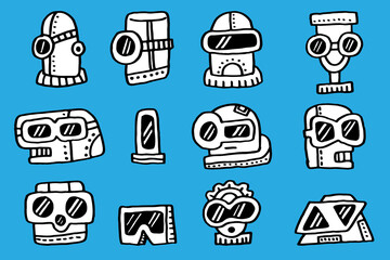 set of hand drawn robot doodles