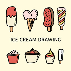 set of hand drawn ice cream