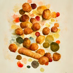 Watercolor asian fried food. Delicious hand drawn chinese food on the white background - 544534449