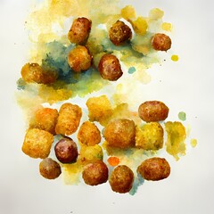 Watercolor asian fried food. Delicious hand drawn chinese food on the white background