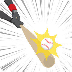 バットにボールがコンタクトするイラスト