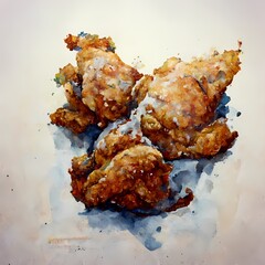 Fried chicken. Watercolor hand drawn illustration. Suitable for menu and cookbook