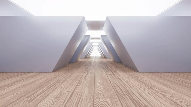 Empty building structure with wood floor, 3d rendering.