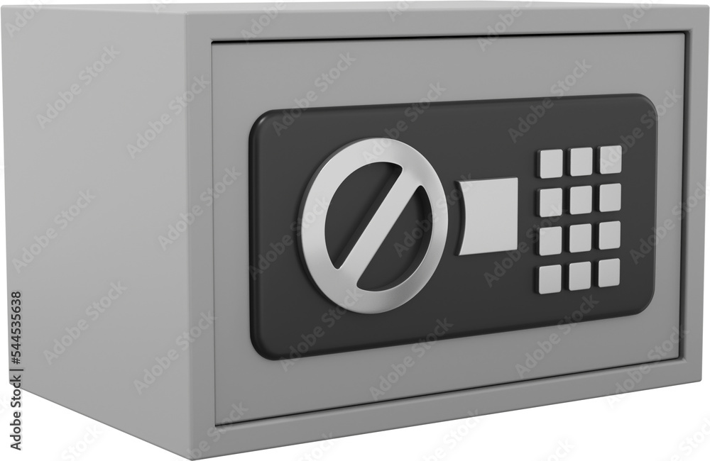 Poster modern safe with code lock. gray close storage. png icon on transparent background. 3d rendering.