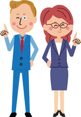 ポップな外国人講師　仕事　全身男女 指差し