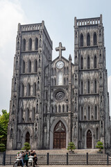 Naklejka premium Old gothic church cathedral architecture building at Nhà Thờ Lớn Hà Nội in Hanoi Vietnam