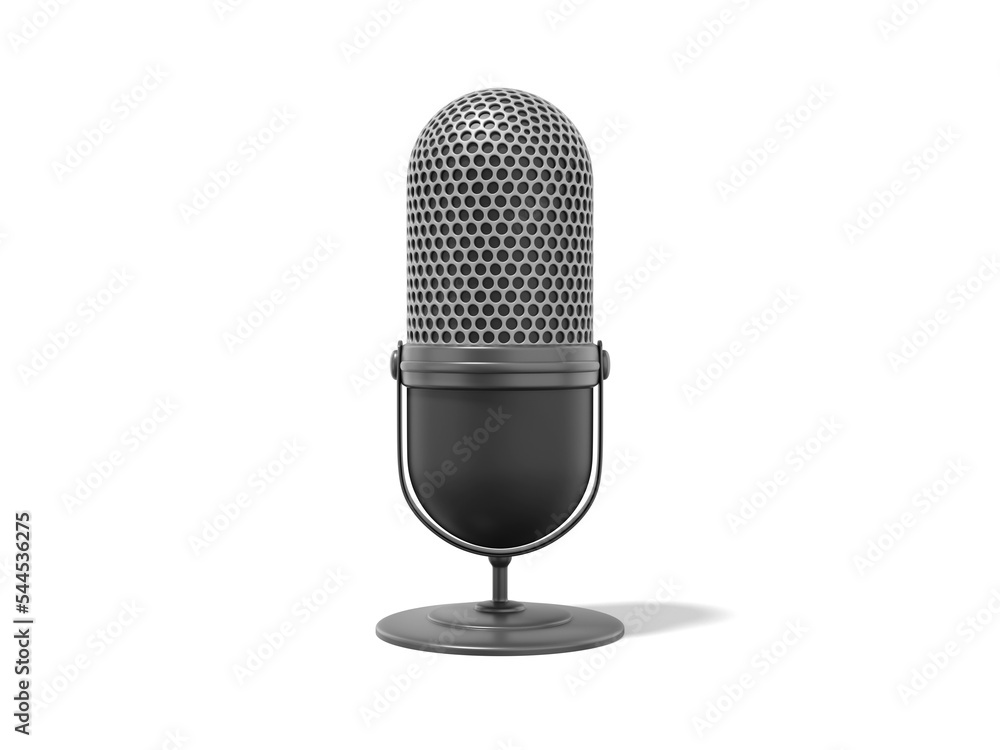 Poster modern microphone. realistic icon on white background. 3d rendering.