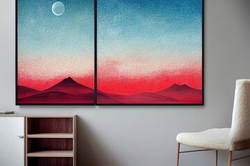 Beautiful natural scenery Desert and red moon, minimal art scene, mountain wall art, abstract nature wall, ideal art to decorate your living room or office.