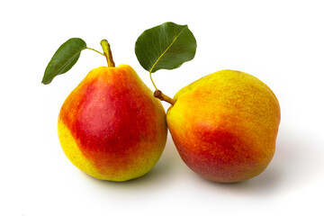 Pears with leaf on white background