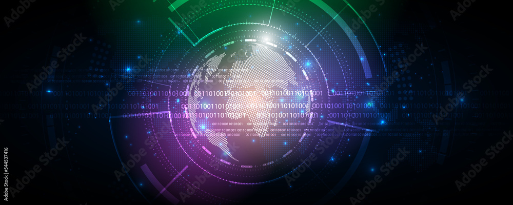 Poster world technology concept and code matrix background