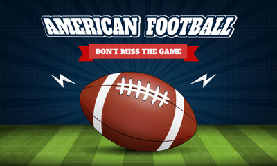 American football field bright stadium illustration on sunburst background