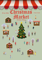 Poster Christmas market, background. Xmas fair card with decorated Christmas tree