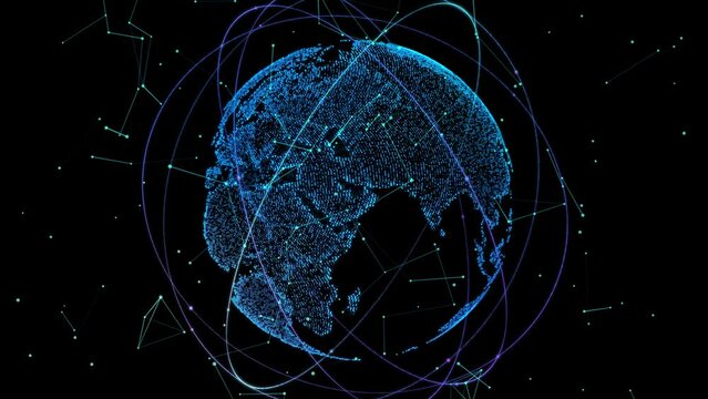 Big Data Earth. Digital information Earth rotating animation social technology. Business scientific growth network surrounding planet.