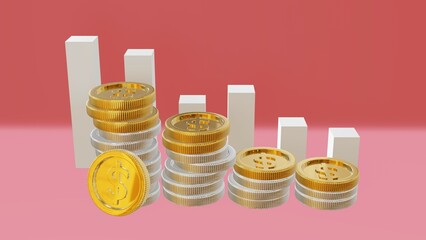 stack coin and graph with red background, Business investment for fund of real estate concept.