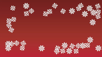 Christmas  Vector Background with Falling Snowflakes. Isolated on Red Background. Realistic Snow Sparkle Pattern. Snowfall Overlay Print. Winter Sky. Papercut Snowflakes.