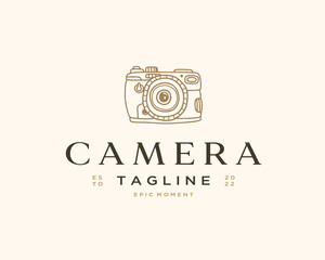 Photography Logo Template with Hand Drawn Camera
