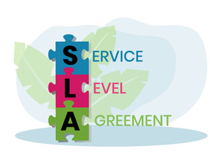 SLA - Service Level Agreement acronym, business concept background. Concept with keywords, letters and icons. Colored flat vector illustration. Isolated on white background.