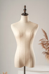 Vintage mannequin without hands on a light studio background