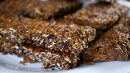 image of diet muesli bars close-up. Healthy food