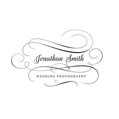 Photographer logo template with ornate calligraphic frame