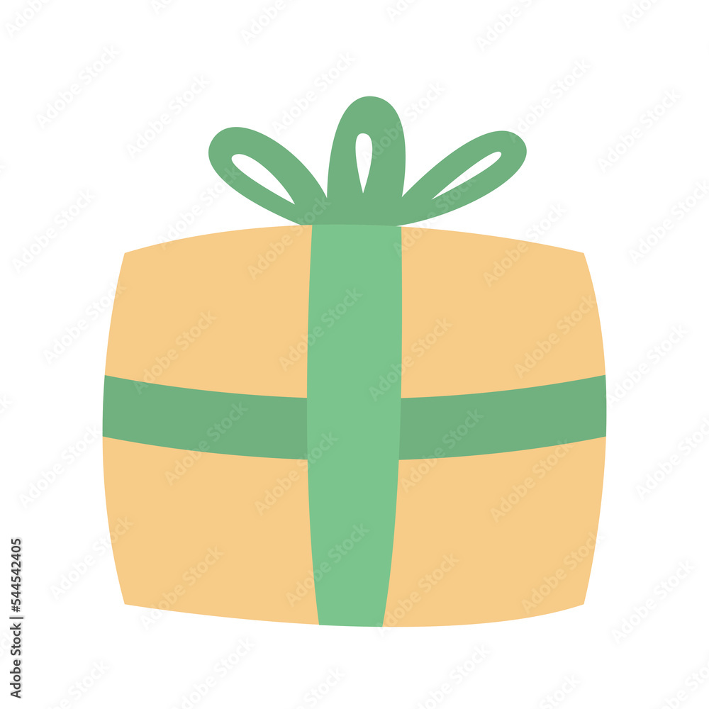 Poster wrapped gift box with green ribbon semi flat color vector object. editable element. full sized item 