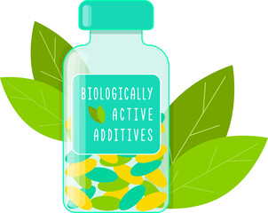Biologically Active Additives BAA Dietary supplements, PNG, bottle with set of vitamins, antioxidant tablets, health capsules.