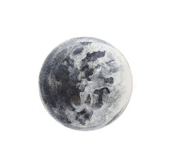 Hand drawn watercolor drawing of moon, illustration art.