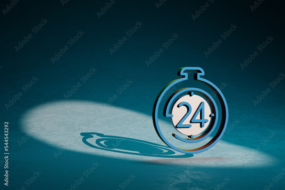 Poster beautiful abstract illustrations 24 hours timer support symbol icon on a dark blue background. 3d re
