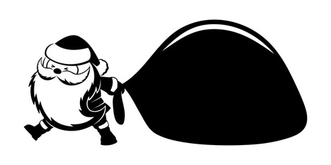 Santa Claus with big bags of gifts on white background.