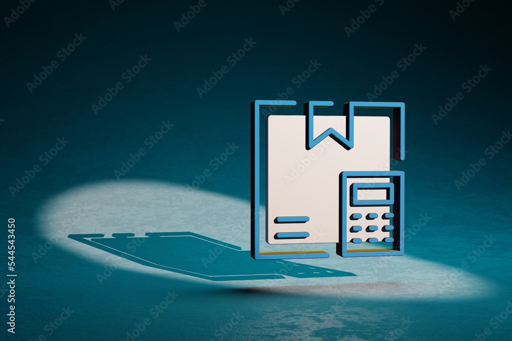 Fototapete beautiful abstract illustrations delivery box calculator symbol icon on a dark blue background. 3d r