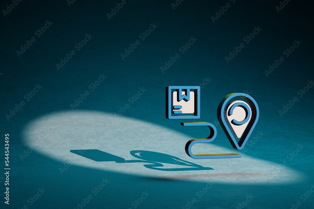 Poster Beautiful abstract illustrations Delivery Location Tracking symbol icon on a dark blue background. 3d rendering illustration. Background pattern for design. Online Shopping..
