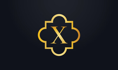 Royal Luxury gold logo monogram vector. Royal company brand logo and snow icon golden flower frame symbol letter with gold frame icon vector