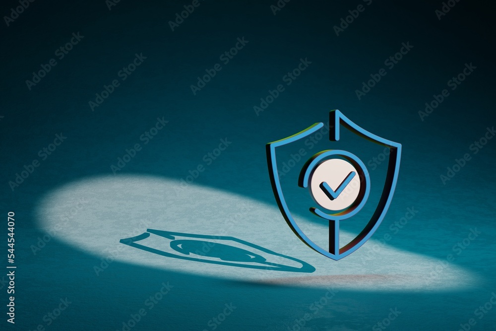 Aufkleber Beautiful abstract illustrations Security Shield symbol icon on a dark blue background. 3d rendering illustration. Background pattern for design. Online Shopping..