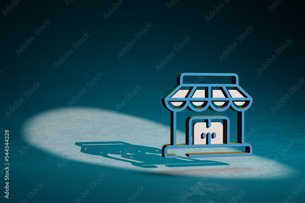 Leinwandbilder beautiful abstract illustrations store building symbol icon on a dark blue background. 3d rendering 