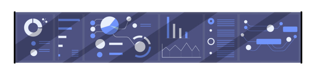 Obraz premium Business data analysis with abstract charts, bar graphs, pie diagrams. Financial report, market research concept. Information presentation in graphics, schemes. Colored flat vector illustration
