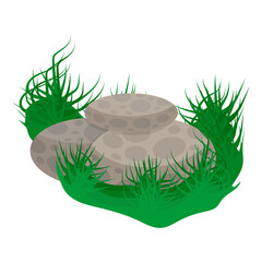 Oval large boulders in the green grass