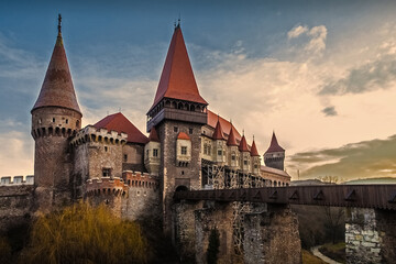 Fototapeta na wymiar The Corvin Castle is a symbol of Romanian history and a museum in Romania.