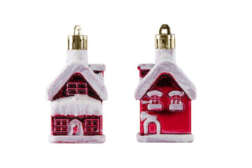 Christmas ornament in a shape of house isolated on white. Christmas decoration for design.