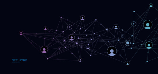 Network background. Connections with points, lines, and people icons. Vector technology background