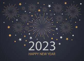 2023 Happy New Year background. Fireworks celebrating illustration. Vector banner