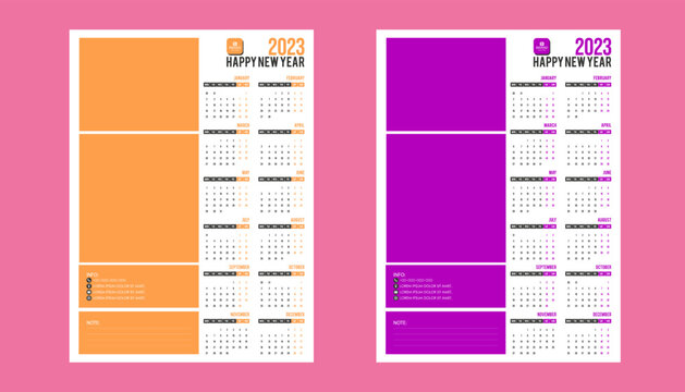 business card calendars for 2023 with a place for a photo and company details on a pink background